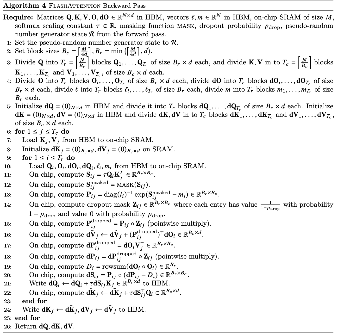 algorigthm4 FlashAttention Backward Pass