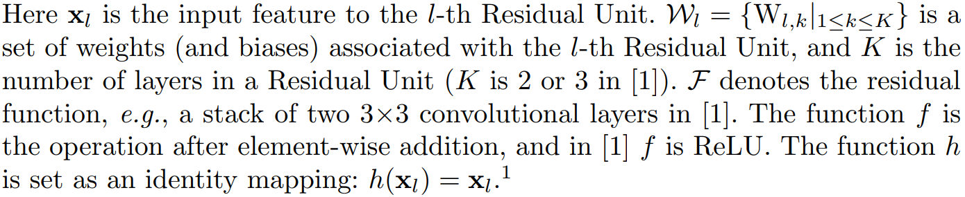 残差网络表示公式的各个参数解释